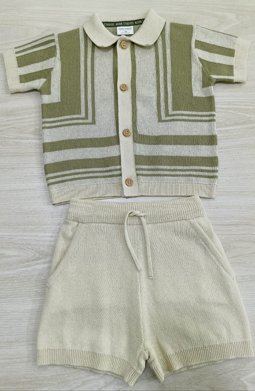 True Knit Patterned Polo Shirt and Pique Short Outfit Set